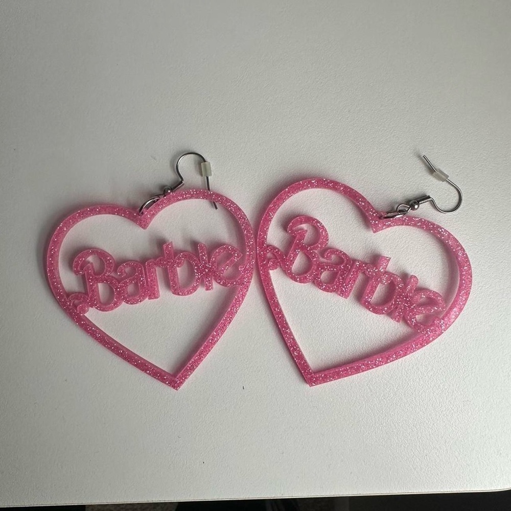 Pink heart shaped Barbie earrings